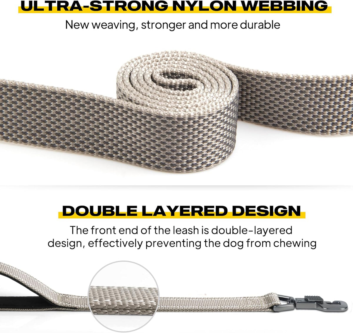 Heavy Duty Dog Leash for Medium Large Dogs, 6 FT, Dual Padded Handles