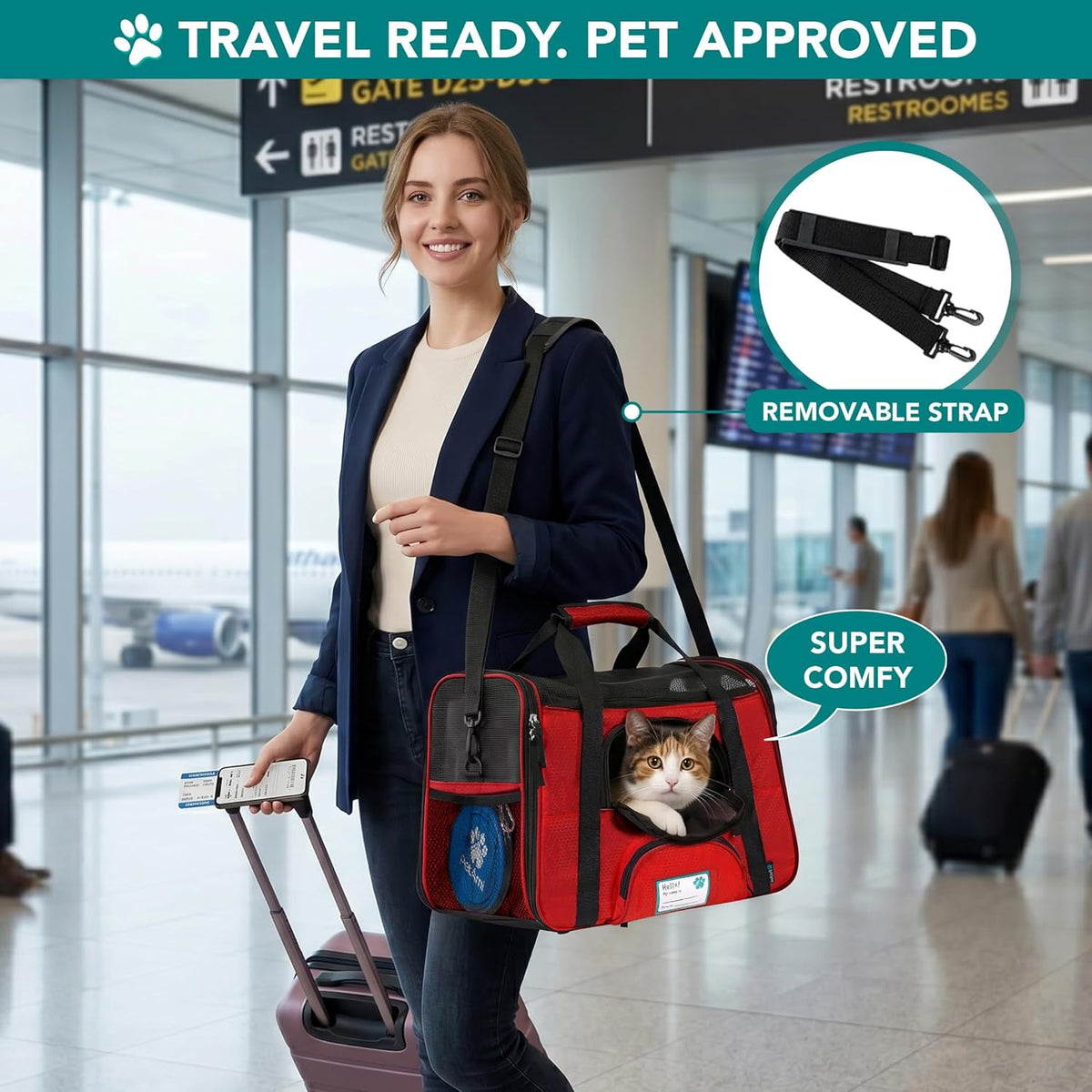 Airline Approved Pet Carrier for Cats & Small Dogs, Small, Red