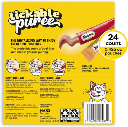 Creamy Puree Lickable Cat Treats, Beef Liver & Cheese, 24 Count