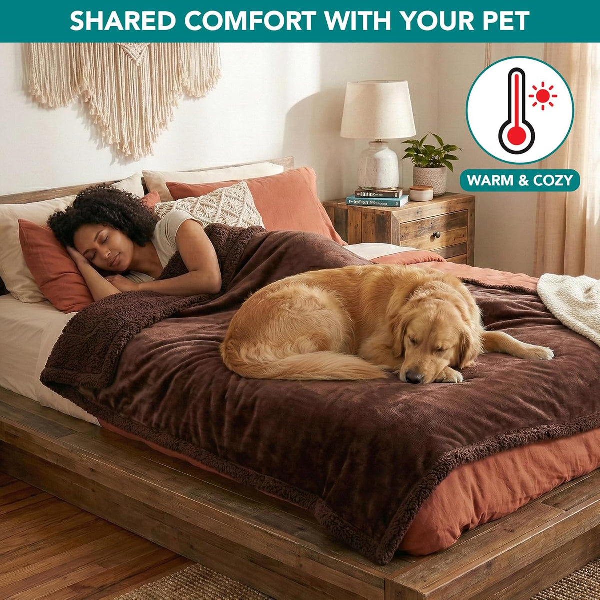 Waterproof Dog Blanket for Large Dog Cat Pet, 60X80, Brown Sherpa