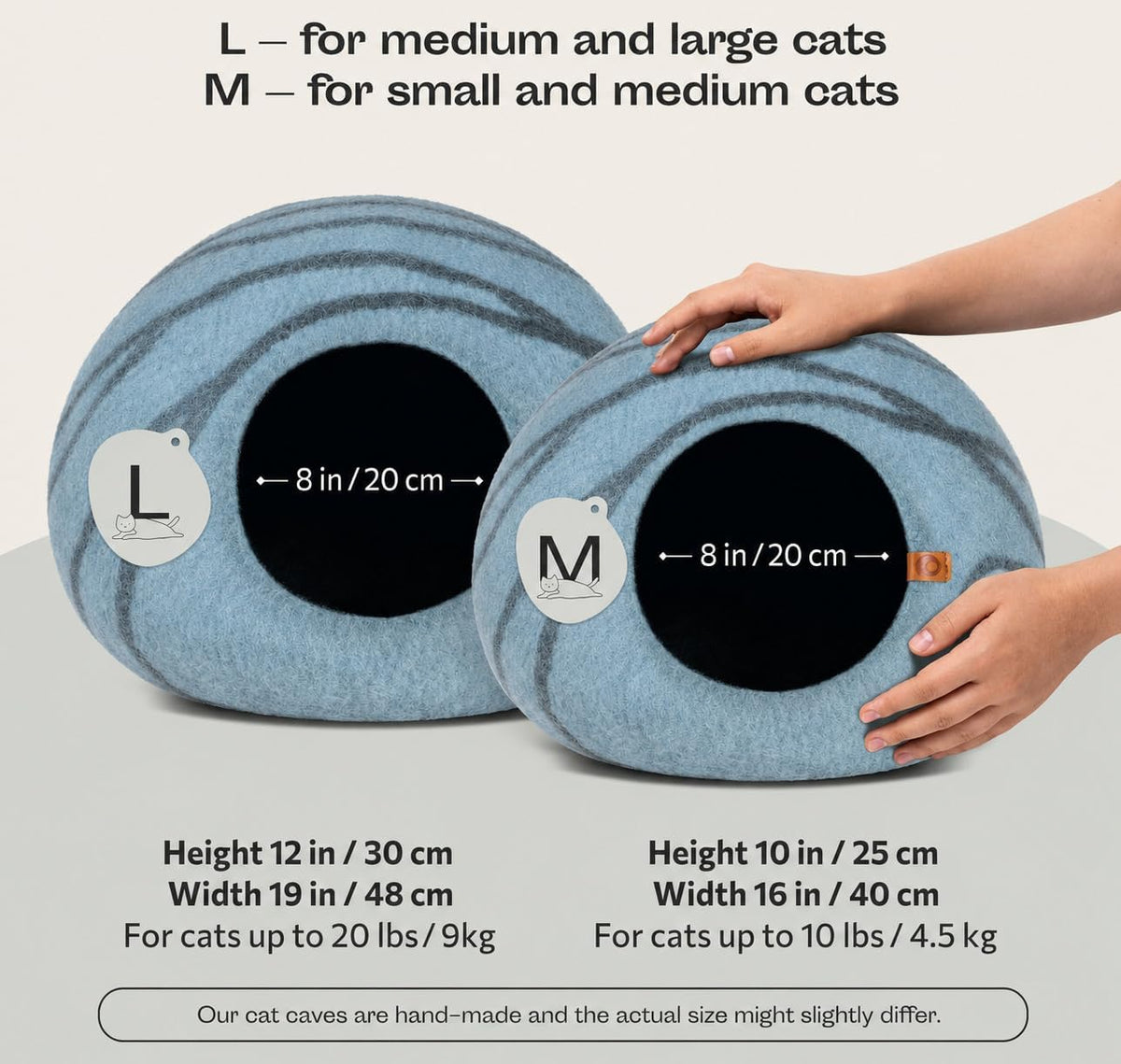 Cat Cave - Merino Wool Bed for Indoor Cats (Aquamarine, Medium)
