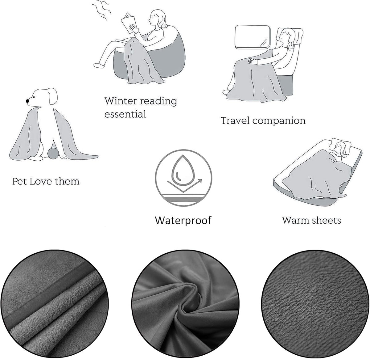 Pet Bed Blanket Reversible 100% Waterproof Velvet Super Soft for Sofa and Bed (40X60 Inches, Light Grey+Grey)