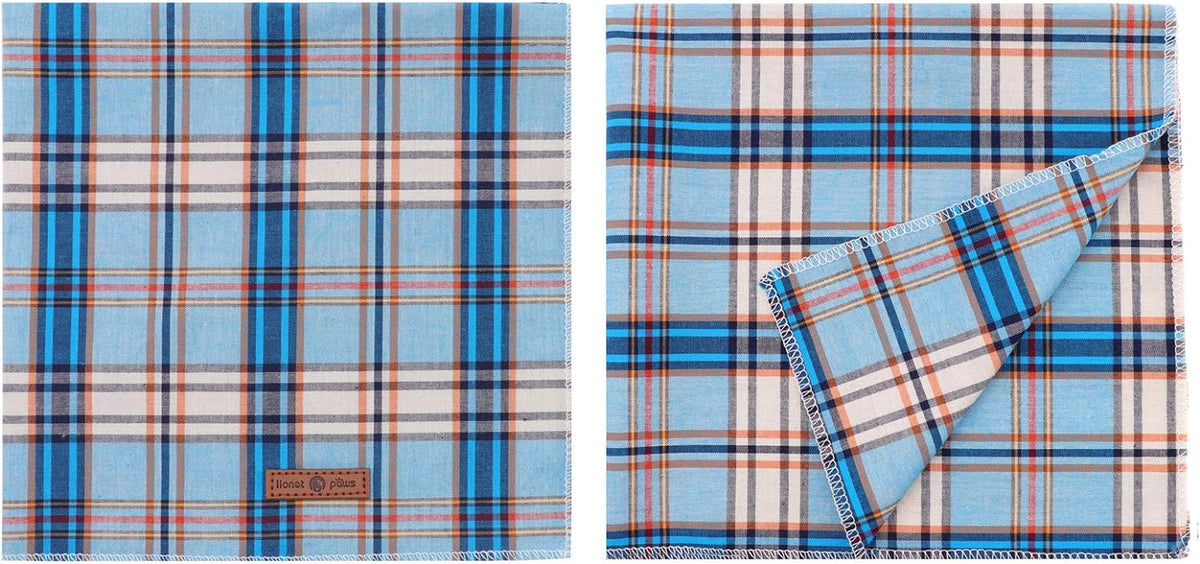 Dog Bandana for Small Medium Large Dogs, Cat Kerchief Blue Plaid, Triangle Bibs Scarf for Girl or Boy