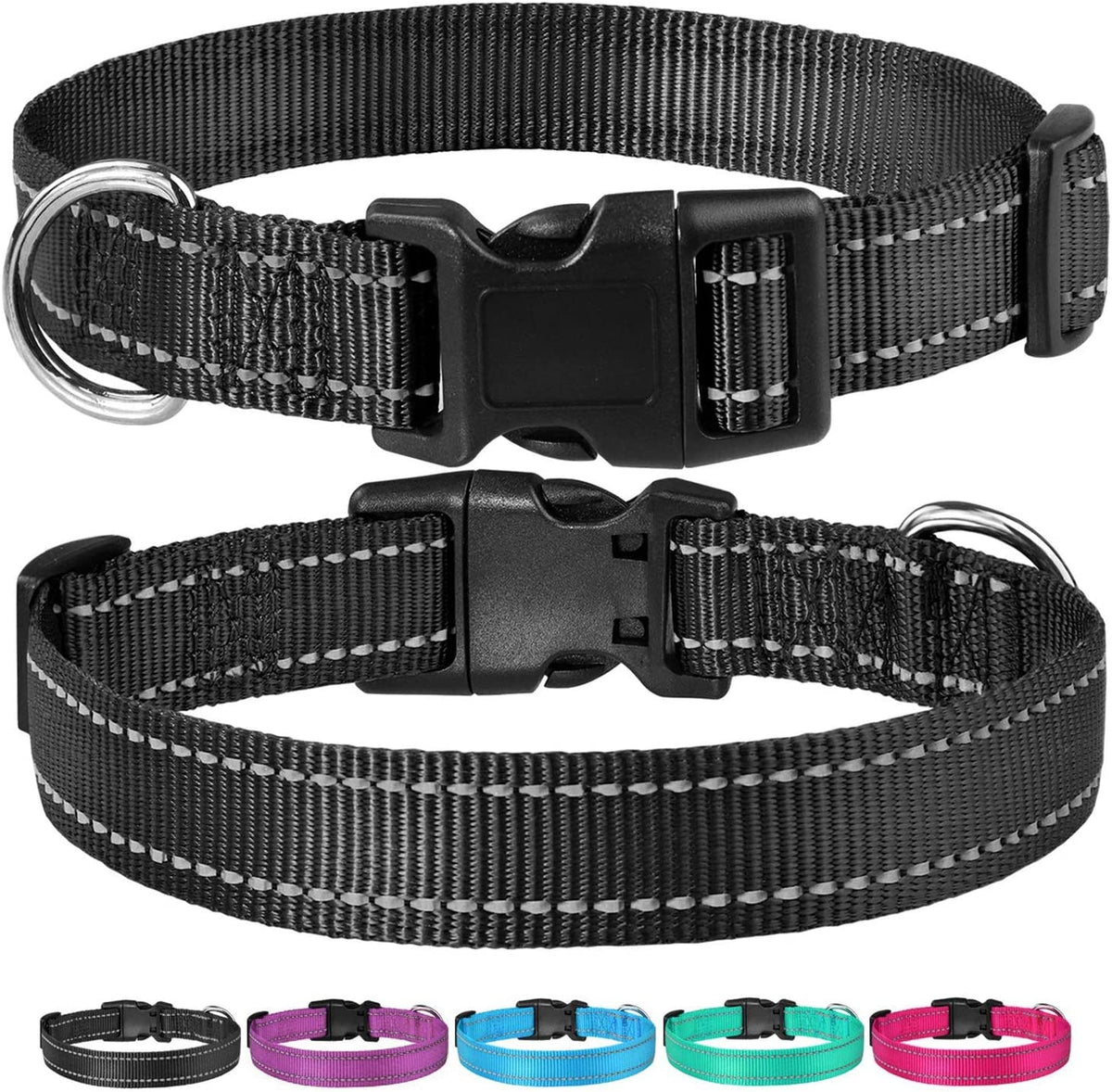 Reflective Dog Collar, Puppy Collar with Buckle Adjustable, Black S