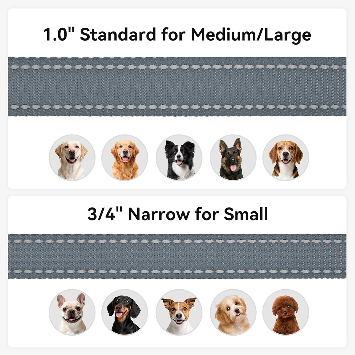 Reflective Dog Leash for Small Dogs, 5 FT X 3/4", Gray