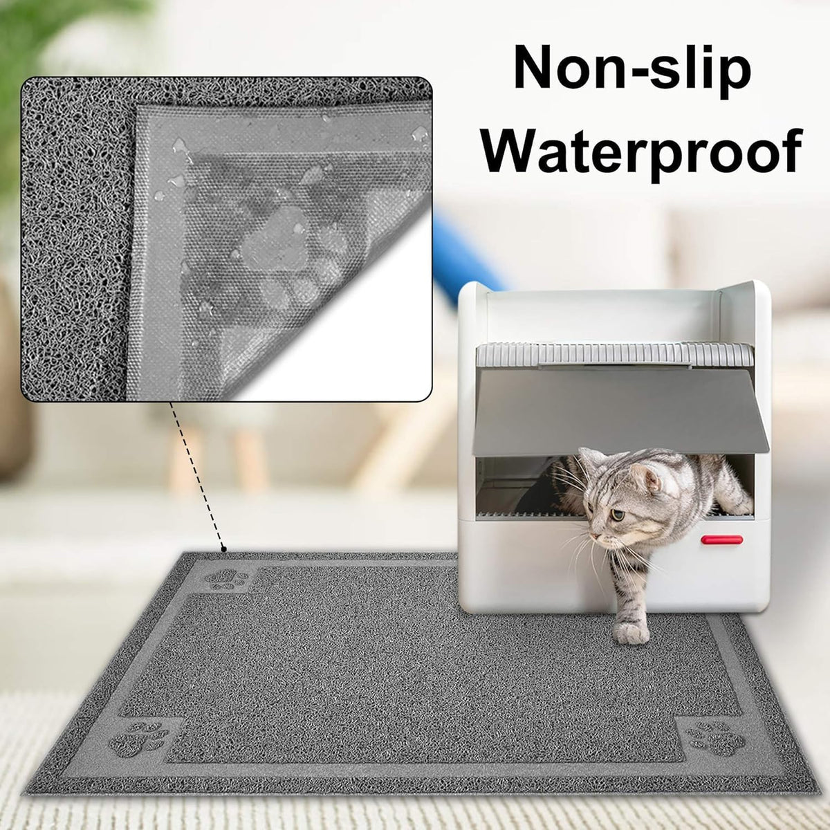 Large Cat Litter Mat Trapper 35"×23", Waterproof, Non-Slip, Gray